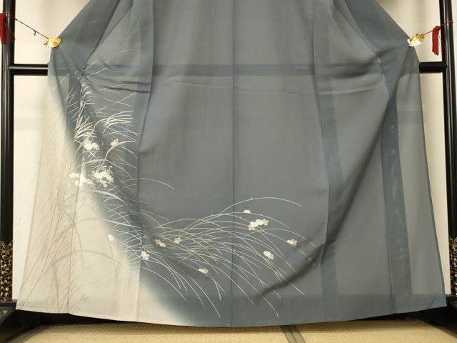 平和屋着物*夏物 訪問着 絽 草花文 暈し染め 銀彩 正絹 逸品 AABD4589jd