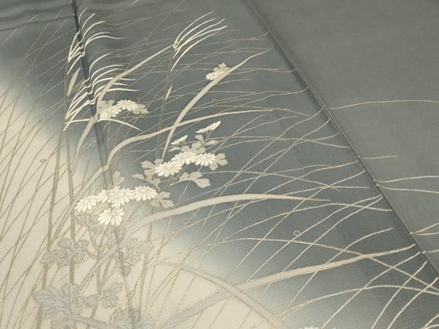 平和屋着物*夏物 訪問着 絽 草花文 暈し染め 銀彩 正絹 逸品 AABD4589jd