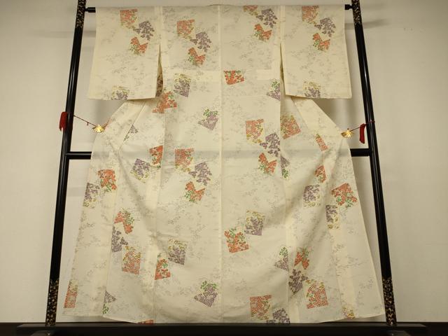 平和屋着物*夏物 小紋 絽 色紙草花文 正絹 逸品 AABD4656jd