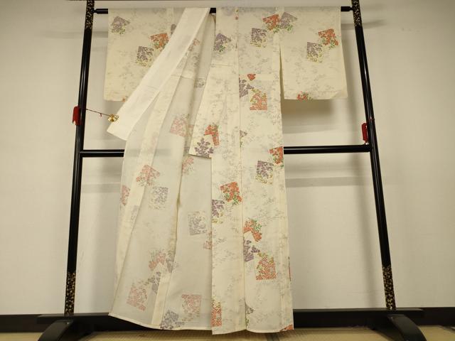 平和屋着物*夏物 小紋 絽 色紙草花文 正絹 逸品 AABD4656jd