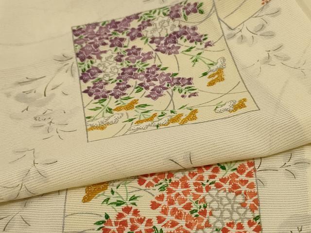 平和屋着物*夏物 小紋 絽 色紙草花文 正絹 逸品 AABD4656jd