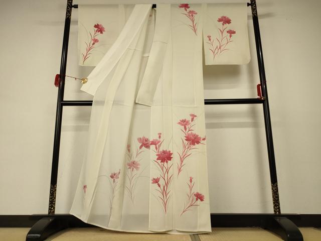 平和屋着物*夏物 訪問着 絽 手描き 草花文 銀彩 正絹 逸品 AABD4660jd