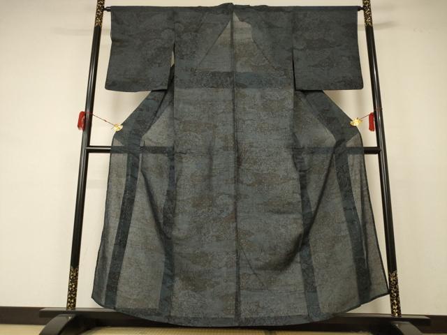 平和屋着物*夏物 結城紬 夏結城 100亀甲 花蝶文 正絹 逸品 AABD4666jd