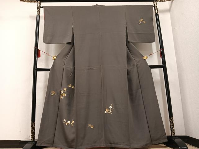 平和屋着物●訪問着 駒刺繍 梅松文 金糸 正絹 逸品 AABD4735ph