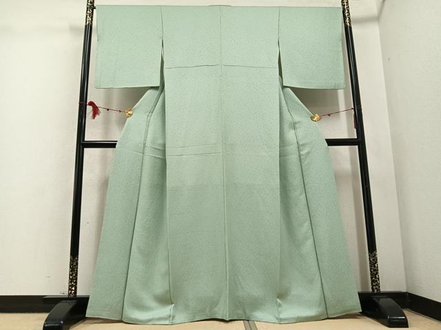 平和屋着物●上質な色無地 舞葉地紋 錆青磁色 正絹 逸品 AABD4754ph