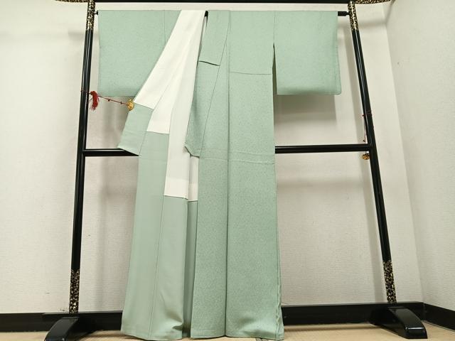 平和屋着物●上質な色無地 舞葉地紋 錆青磁色 正絹 逸品 AABD4754ph