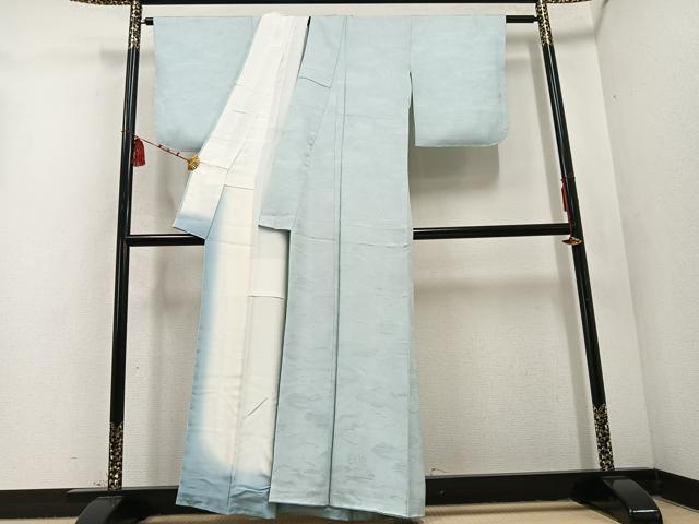 平和屋着物●上質な色無地 雲重ね草花地紋 青磁鼠色 正絹 逸品 AABD4759ph