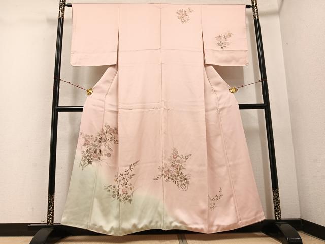 平和屋着物●訪問着 草花文 暈し染め 正絹 逸品 AABD4765ph