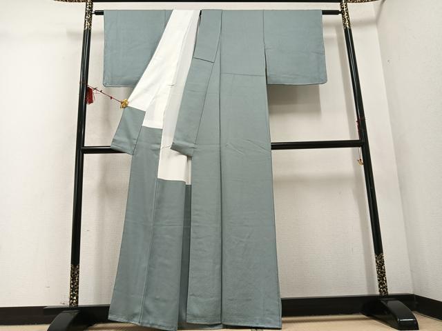 平和屋着物●上質な色無地 青白橡色 正絹 逸品 AABD4778ph