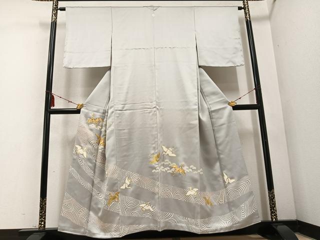 平和屋着物●豪華色留袖 駒刺繍 群れ鶴 金彩 正絹 逸品 AABD4792ph