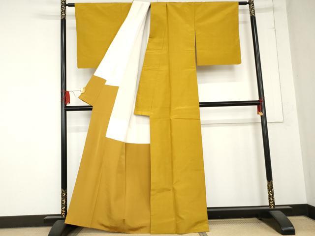 平和屋着物●本場黄八丈 平織 紬 色無地 金色 正絹 逸品 AABD4938cs