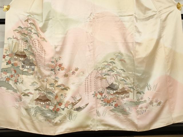 平和屋着物●訪問着 駒刺繍 風景笠松花文 暈し染め 金彩 正絹 逸品 AABD5025cs