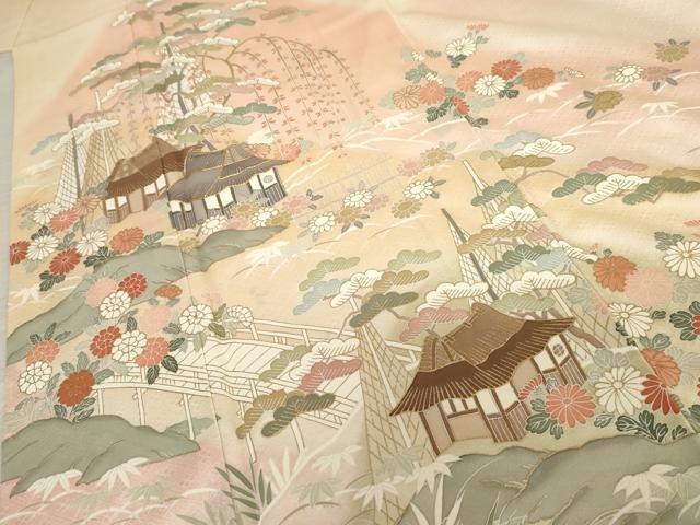 平和屋着物●訪問着 駒刺繍 風景笠松花文 暈し染め 金彩 正絹 逸品 AABD5025cs