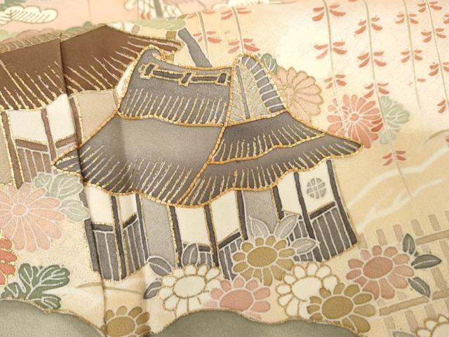 平和屋着物●訪問着 駒刺繍 風景笠松花文 暈し染め 金彩 正絹 逸品 AABD5025cs