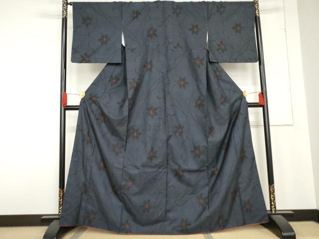 平和屋着物●本場大島紬 一元7マルキ 花唐草文 正絹 逸品 AABD5033cs