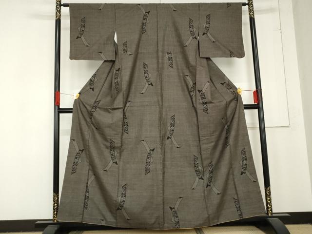 平和屋着物●本場大島紬 泥染め 一元7マルキ 短冊花文 正絹 逸品 AABD5063cs
