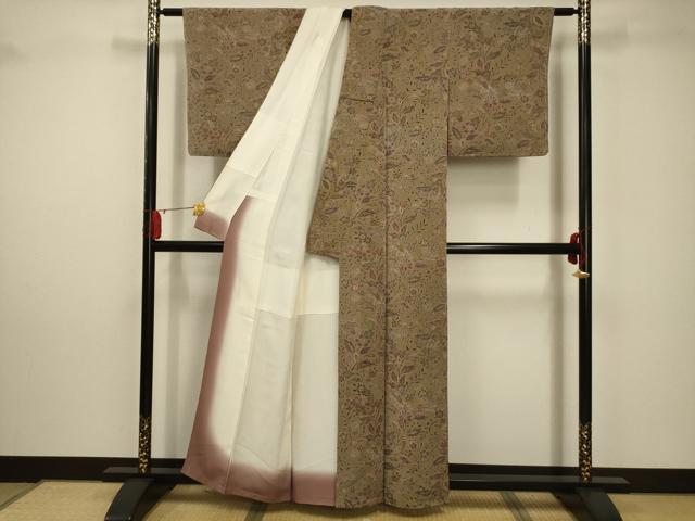 平和屋着物■上質な小紋 更紗花文 鬼しぼ縮緬 正絹 逸品 AABD5269sx