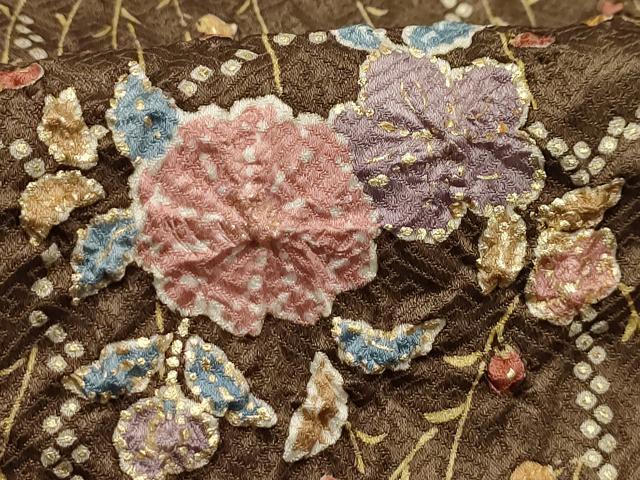 平和屋着物■上質な小紋 絞り 亀甲花文 金彩 正絹 逸品 AABD5281sx