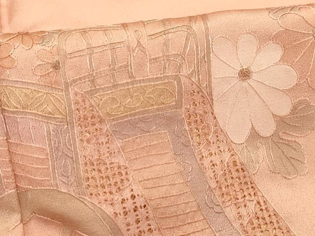 平和屋着物■訪問着 中国三大刺繍 汕頭刺繍 スワトウ刺繍 相良刺繍 御所車花文 暈し染め 正絹 逸品 AABD5416sx