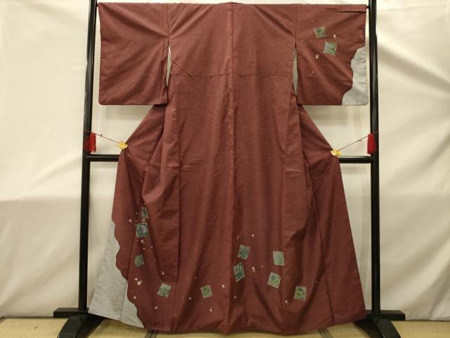 平和屋着物■本場染大島紬 色紙花文 正絹 逸品 AABD5421sx
