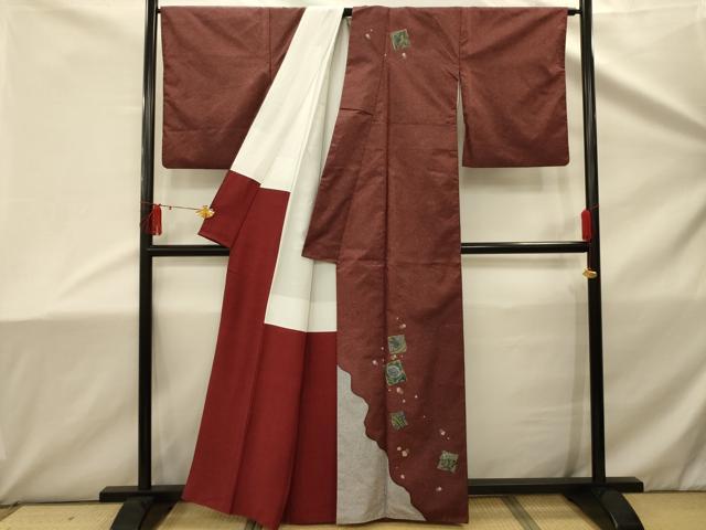 平和屋着物■本場染大島紬 色紙花文 正絹 逸品 AABD5421sx