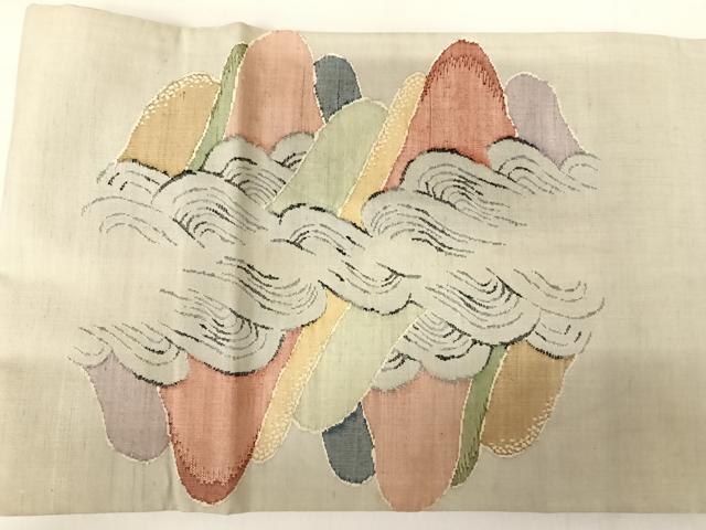 平和屋着物◎太鼓柄袋帯 紬地 遠山立波文 正絹 逸品 AABD5610yx