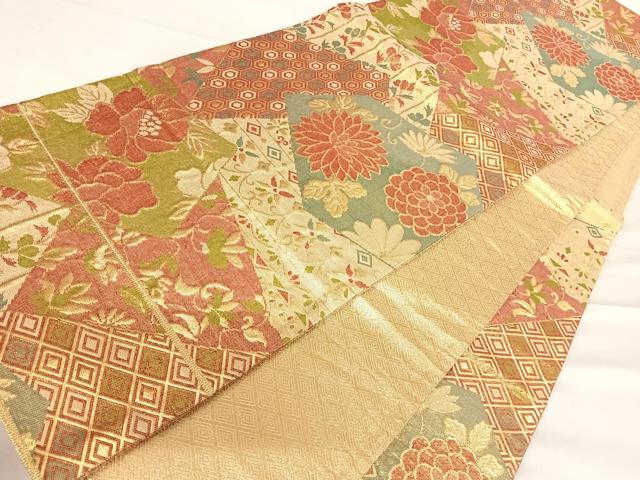 平和屋着物◎佐賀錦 六通柄袋帯 切嵌花文 金糸 正絹 逸品 AABD5619yx