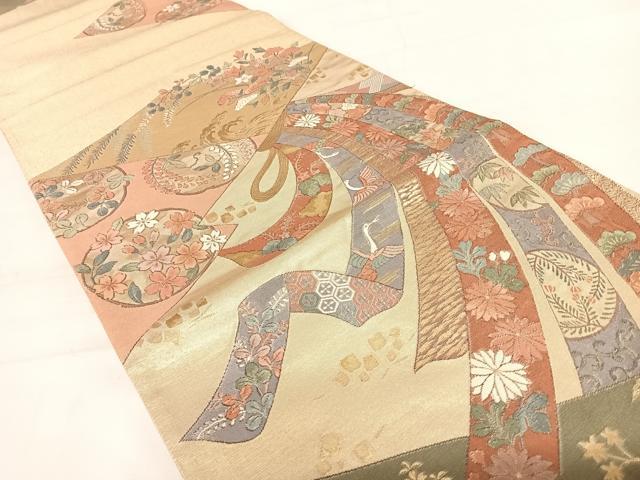 平和屋着物◎六通柄袋帯 切嵌花鳥文 金糸 正絹 逸品 AABD5637yx