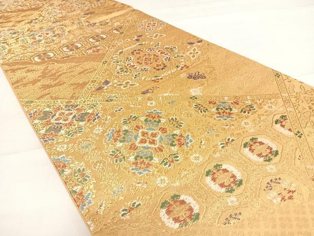 平和屋着物◎六通柄袋帯 正倉院花文 金糸 正絹 逸品 AABD5681yx
