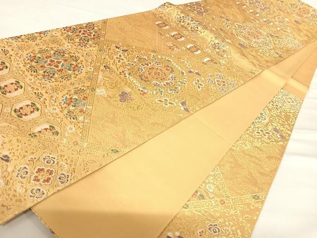 平和屋着物◎六通柄袋帯 正倉院花文 金糸 正絹 逸品 AABD5681yx