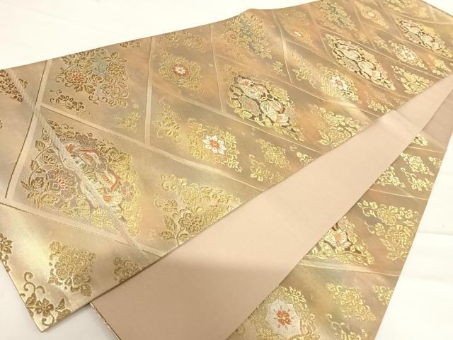 平和屋着物◎六通柄袋帯 檜垣花鳥文 金糸 正絹 逸品 AABD5696yx