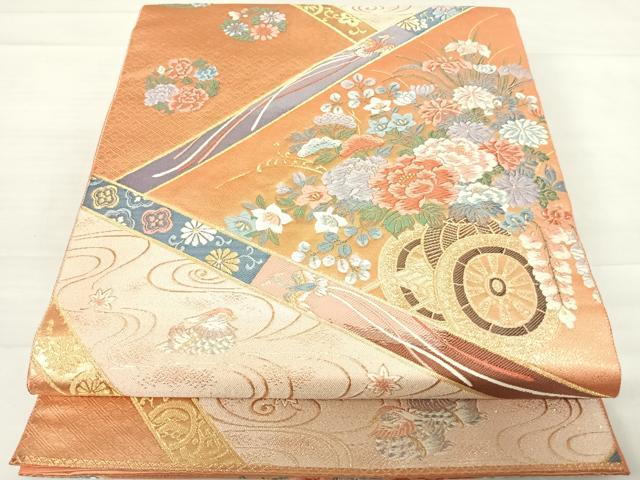 平和屋着物◎六通柄袋帯 唐織 九百錦 能衣花車文 金糸 正絹 逸品 AABD5707yx
