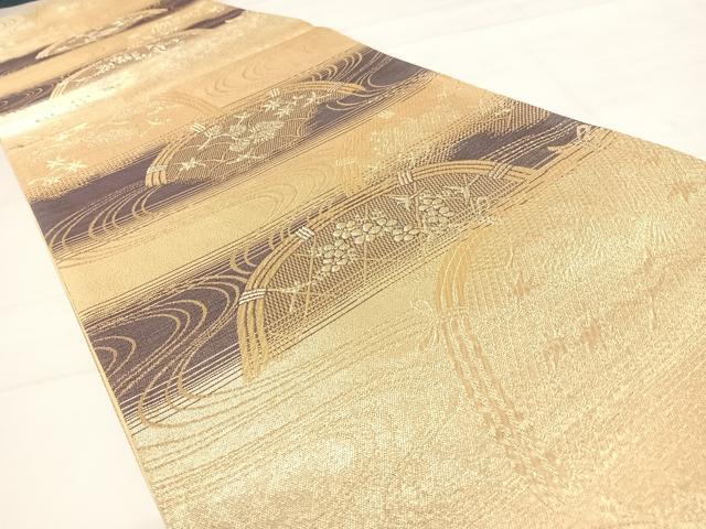 平和屋着物◎六通柄袋帯 籬花鳥文 金糸 正絹 逸品 AABD5725yx