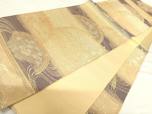 平和屋着物◎六通柄袋帯 籬花鳥文 金糸 正絹 逸品 AABD5725yx