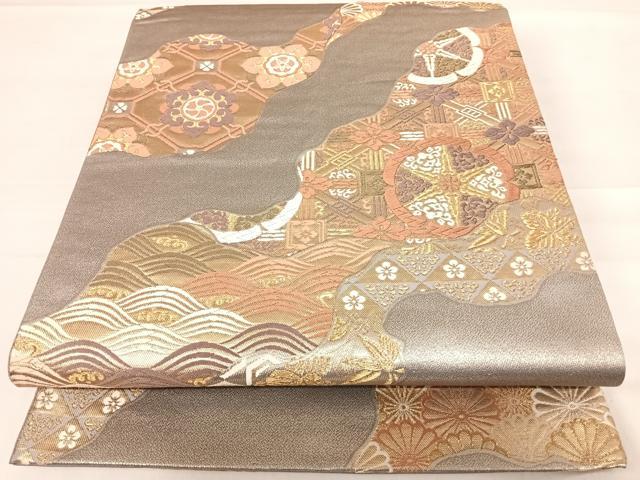 平和屋着物◎六通柄袋帯 唐織 道長花文 金糸 正絹 逸品 AABD5732yx
