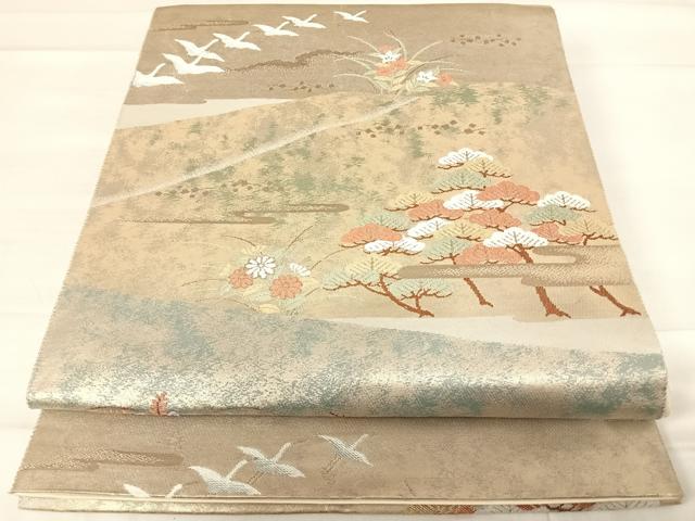 平和屋着物◎六通柄袋帯 光琳松鶴文 手織二重箔 正絹 逸品 AABD5749yx