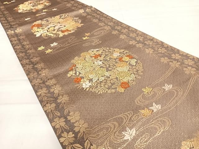 平和屋着物◎六通柄袋帯 唐織 花丸文 金糸 正絹 逸品 AABD5775yx