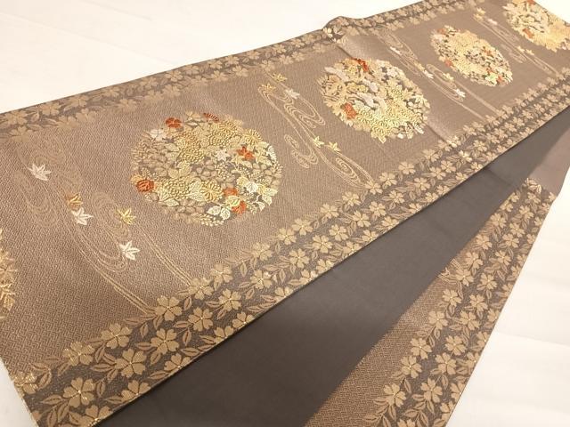 平和屋着物◎六通柄袋帯 唐織 花丸文 金糸 正絹 逸品 AABD5775yx