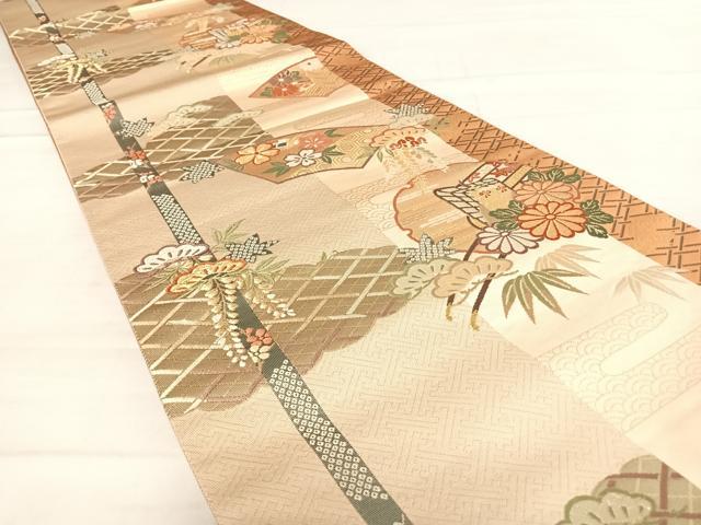 平和屋着物◎六通柄袋帯 唐織 雪輪花文 金糸 正絹 逸品 AABD5795yx