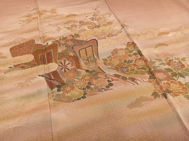 平和屋着物■訪問着 御所車花文 暈し染め 金彩 金糸 正絹 逸品 AABD5858oa