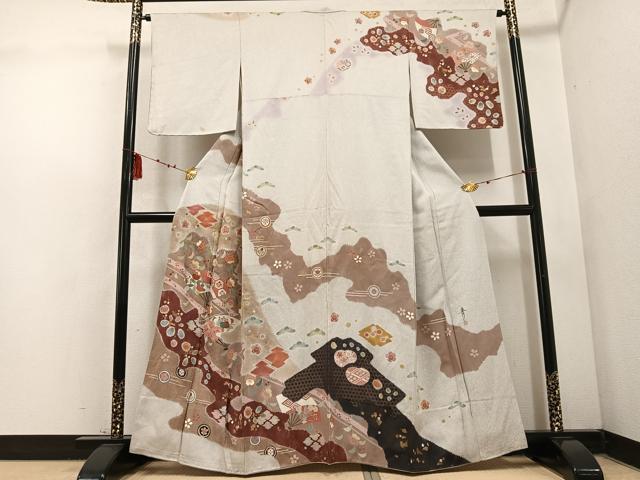平和屋着物●京友禅の第一人者 松井青々 訪問着 駒刺繍 扇面花文 金彩 正絹 逸品 AABD5985ph