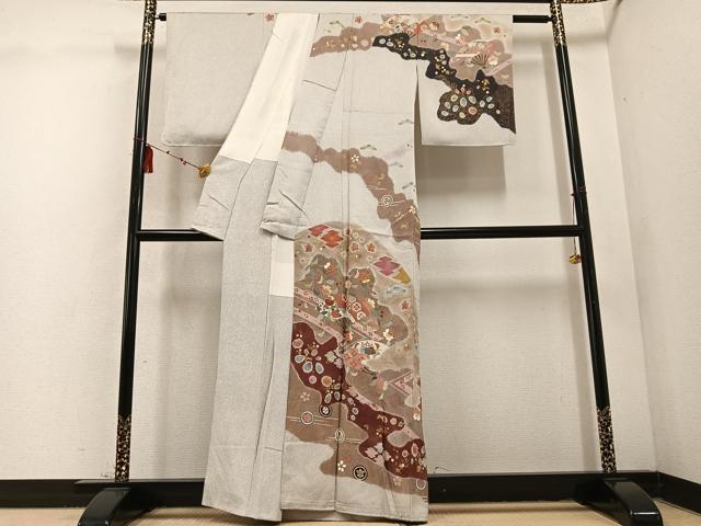 平和屋着物●京友禅の第一人者 松井青々 訪問着 駒刺繍 扇面花文 金彩 正絹 逸品 AABD5985ph
