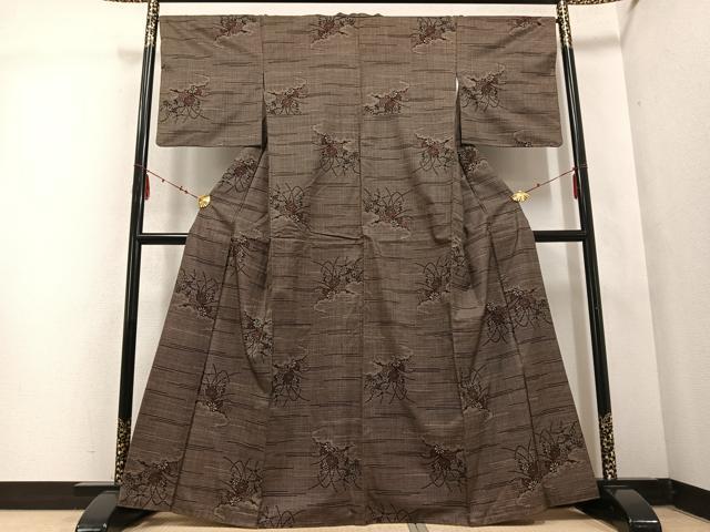平和屋着物●本場大島紬 一元7マルキ 草花文 正絹 逸品 AABD5987ph