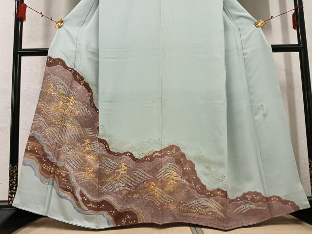 平和屋着物●京友禅の第一人者 松井青々 色留袖 駒刺繍 浜松文 金彩 正絹 逸品 AABD6025ph