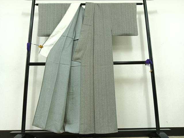 平和屋着物▽上質な小紋 単衣 縞 正絹 逸品 AABD6053jh