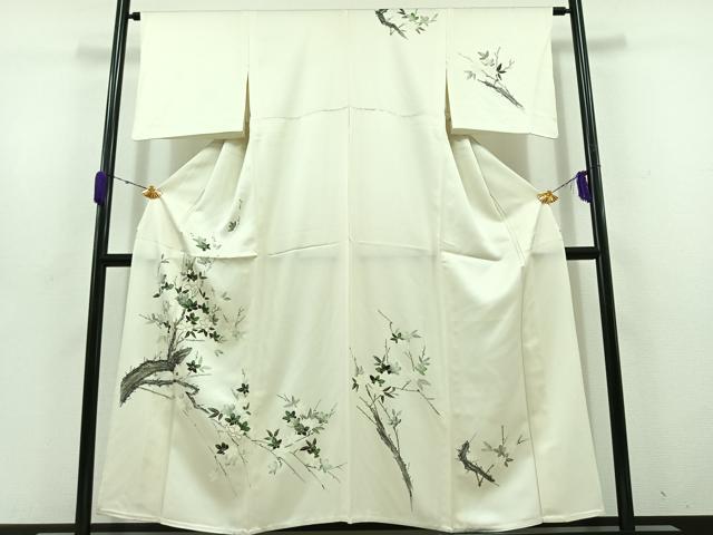 平和屋着物▽訪問着 単衣 手描き 枝花文 金彩 正絹 逸品 AABD6054jh