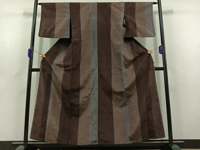 平和屋着物▽上質な紬 単衣 七宝間道 正絹 逸品 AABD6055jh