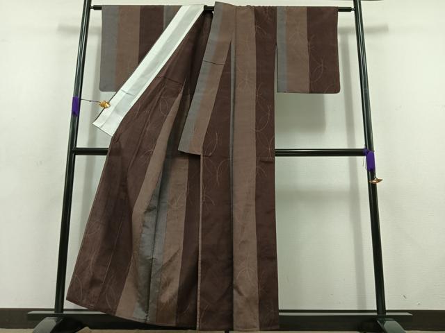 平和屋着物▽上質な紬 単衣 七宝間道 正絹 逸品 AABD6055jh