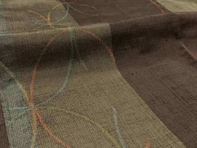 平和屋着物▽上質な紬 単衣 七宝間道 正絹 逸品 AABD6055jh