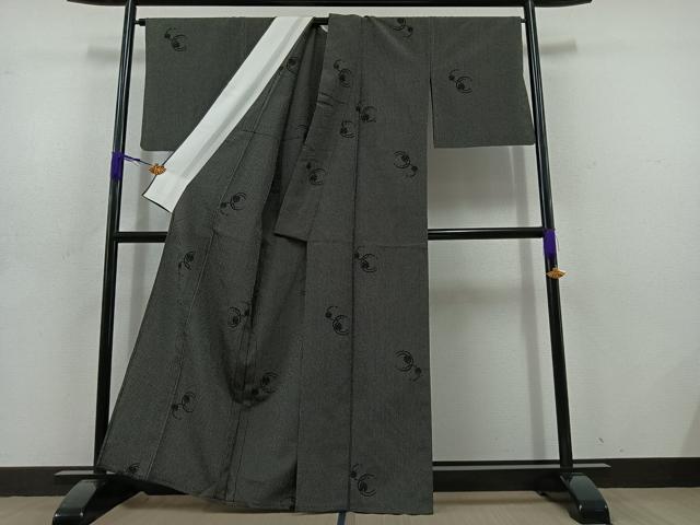 平和屋着物▽上質な小紋 単衣 鈴 黒地 正絹 逸品 AABD6056jh